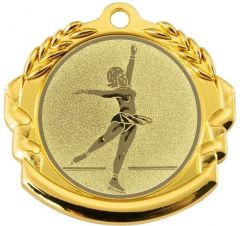 9360.343 Schlittschuh - Eislauf Medaille 70 mm Ø inkl. Band / Kordel | montiert