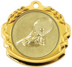 9360.015 Tennis Medaille 70 mm Ø mit 3D Motiv inkl. Band / Kordel | montiert