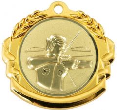 9360.028 Bogensport Medaille 70 mm Ø mit 3D Motiv inkl. Band / Kordel | montiert