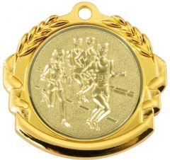9360.030 Läufer Medaille 60 mm Ø mit 3D Motiv inkl. Band / Kordel | montiert