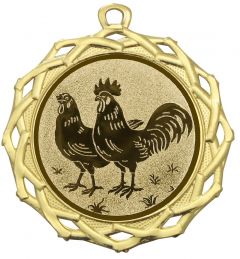 DI7003.265 Hühner Medaille 70 mm Ø inkl. Band / Kordel | montiert