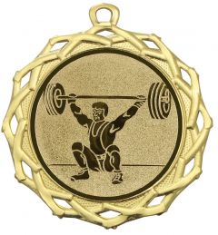 DI7003.283 Gewichtheber Medaille 70 mm Ø inkl. Band / Kordel | montiert